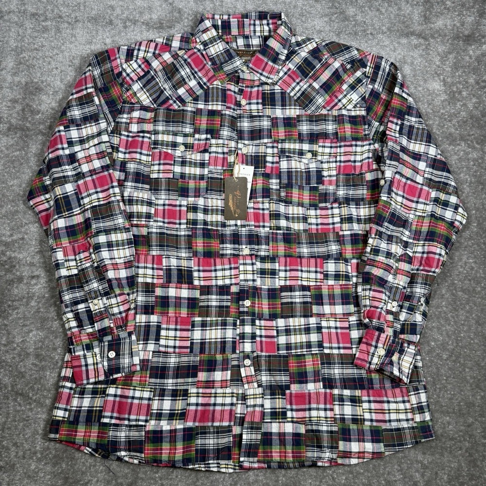 NWT Siegfried Shirt‎ Men's XL Plaid Patchwork Long Sleeve Roll Tab Button Up